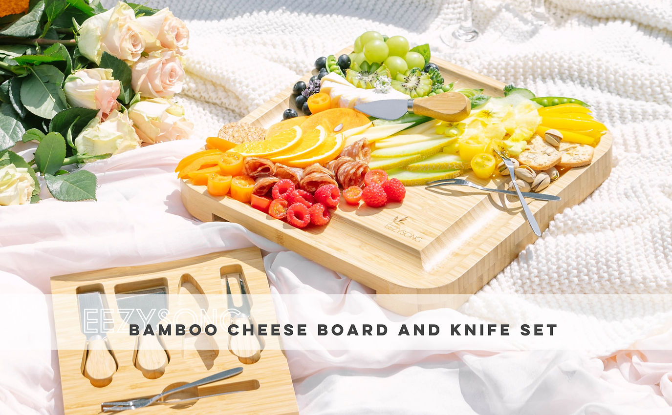 EEZYSONG Bamboo Cheese Charcuterie Board And Knife Set